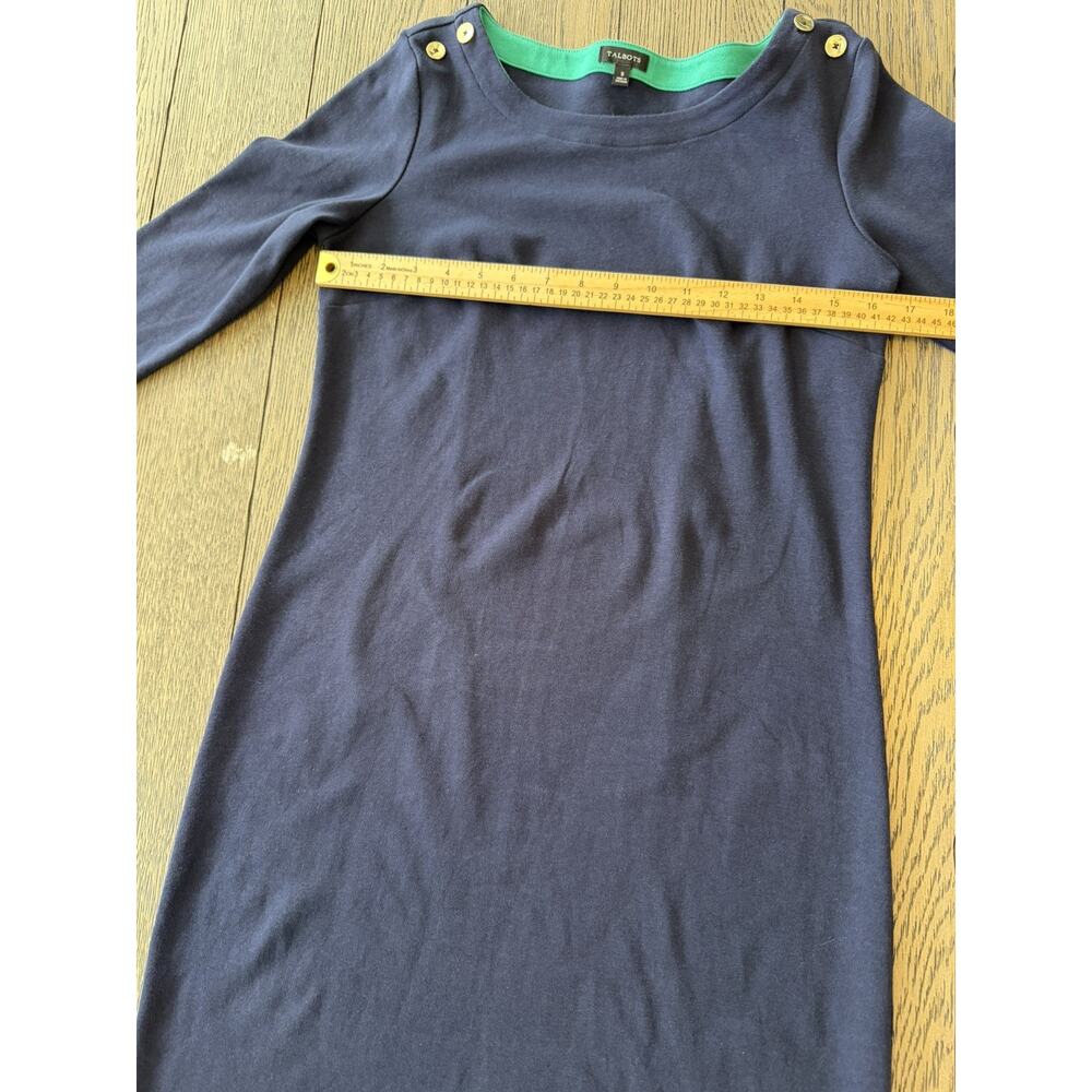 Talbots Navy Blue Dress Women’s Small Petite 3/4 Sleeve Pleated Cuffs SALE - Picture 2 of 9